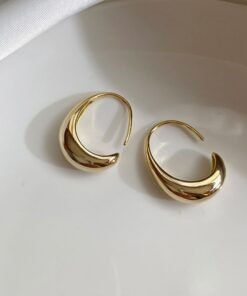 Gold Chic Water Drop Shaped Hoop Earrings Women's Chunky Hoops Geometrical Brass Earrings Minimalist Wedding Party Jewelry