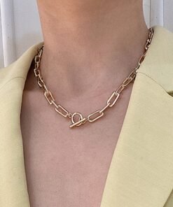 IPARAM Thick Chain Toggle Clasp Necklaces Mixed Linked Circle Necklaces for Women Minimalist Choker Necklace Hot Jewelry