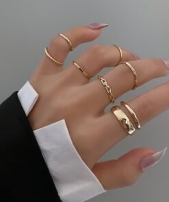 LATS 7pcs Fashion Jewelry Rings Set Hot Selling Metal Hollow Round Opening Women Finger Ring for Girl Lady Party Wedding Gifts