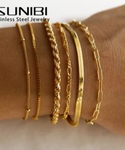 SUNIBI Classic Snake Chain Bracelets for Women Trend Gold Plated Stainless Steel Cuban Chain Bracelet Trendy Woman Gifts Jewelry