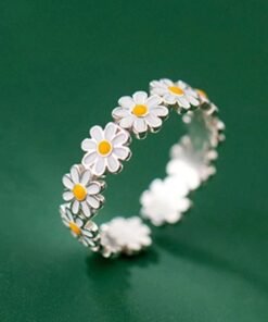Vintage Daisy Flower Rings For Women Korean Style Adjustable Opening Finger Ring Bride Wedding Engagement Statement Jewelry Gif