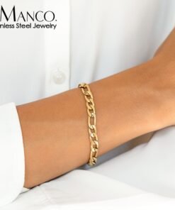 eManco Female Figaro Link Chain Stainless Steel Bracelet Gold Color Charm Bracelets Chain Bracelets for Women Man Gifts