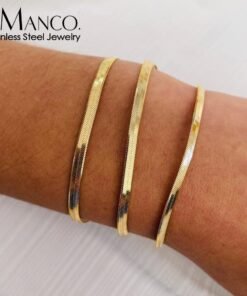 eManco Women Trend Classic Snake Chain Bracelet Gold Color Width 3/4/5MM Stainless Steel Chain Bracelet For Women Jewelry Gift