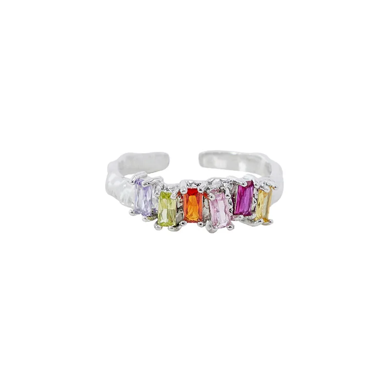 Unique Design Colorful Gemstone Ring for Women, Sweet and Cool Style, Fashionable, Personalized, Light Luxury, Adjustable, Versatile, High-End Index Finger Ring