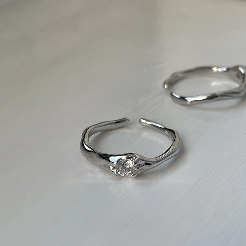 Retro Gothic Silver Color Zircon Alloy Ring For Women Girls Vintage Crystal Open Adjustable Rings Punk Geometry Party Jewelry