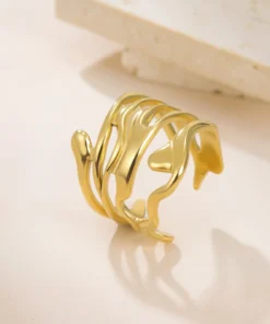 Unift Trendy Irregular Geometric Opening Rings for Women Stainless Steel Gold Plated Chunky Wide Ring Party Jewelry Gift Femme