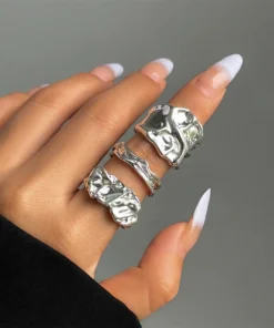 Irregular Punk 3Pc/set Chunky Rings Set for Women Silver Color Geometric Adjustable Open Finger Rings Jewelry Girl